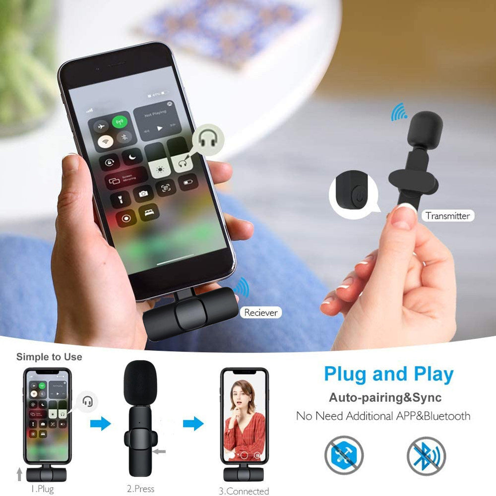 Portable Wireless Lavalier Microphone for iPhone & Android - Long Battery Life for Live Broadcasts & Gaming