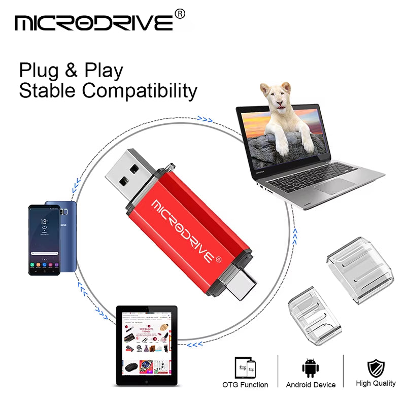 Versatile 2-in-1 Type C & Micro USB Flash Drive - High-Speed USB 2.0 Pen Drive in Multiple Capacities (4GB to 128GB)