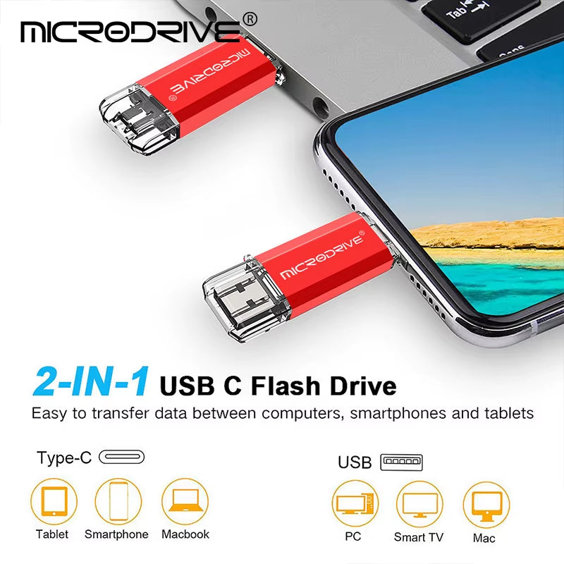 Versatile 2-in-1 Type C & Micro USB Flash Drive - High-Speed USB 2.0 Pen Drive in Multiple Capacities (4GB to 128GB)