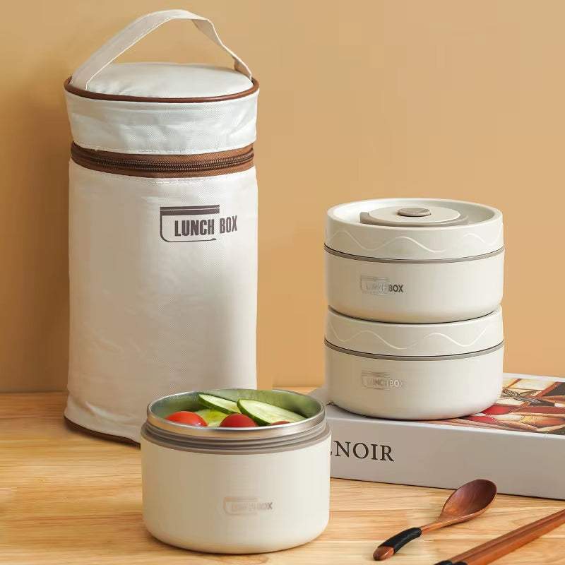 Portable Thermos Lunch Box Set Stackable Bento Box for Kids Adults School Picnic Fruit Salad Food Container Insulated Lunch Bag