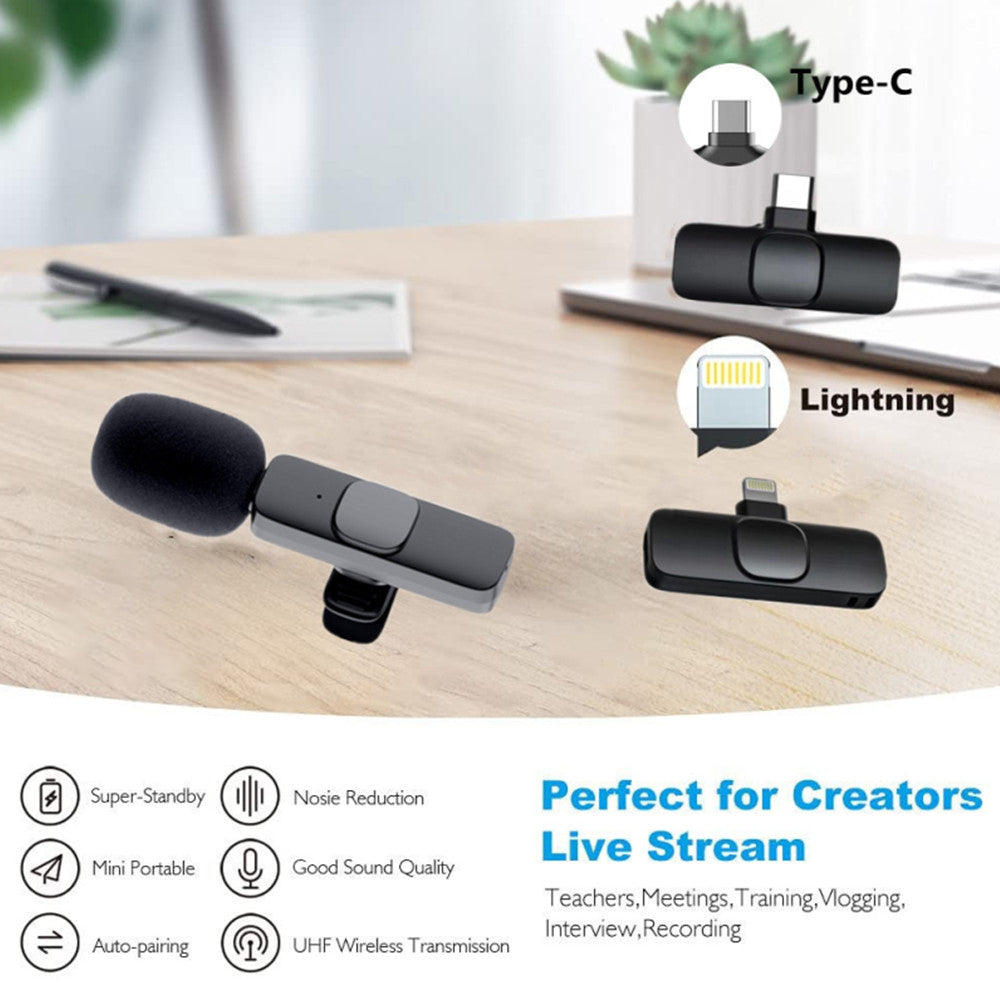 Portable Wireless Lavalier Microphone for iPhone & Android - Long Battery Life for Live Broadcasts & Gaming