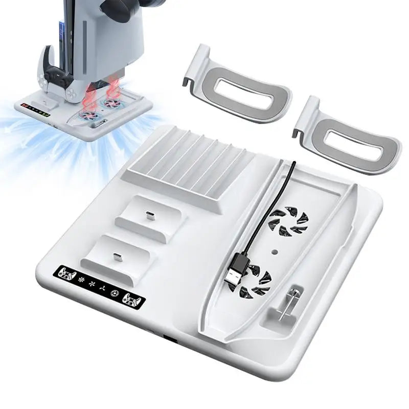 PS5 Slim Vertical Stand with Controller Charging Dock and Cooling Fan - Essential Accessory for PlayStation 5 Console