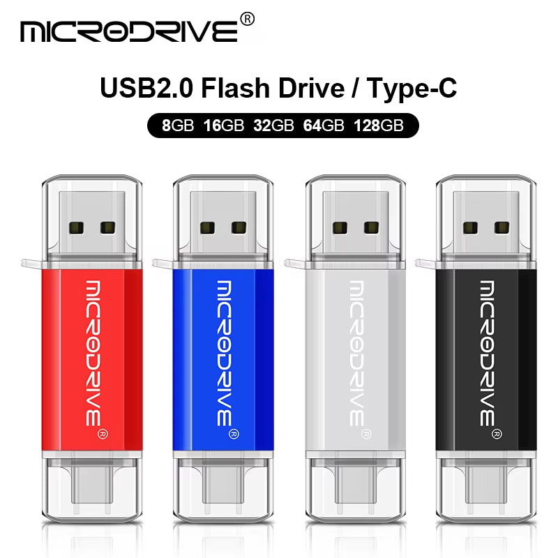 Versatile 2-in-1 Type C & Micro USB Flash Drive - High-Speed USB 2.0 Pen Drive in Multiple Capacities (4GB to 128GB)