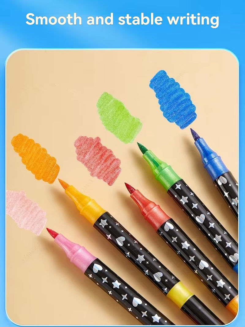 Double Tips Glitter Markers Pens Set, Bling Bling Marker Pen Quick Drying for Handbook, Diy Drawing,Coloring,And Poster Marker