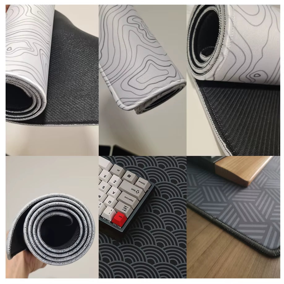 XXL Black and White Topographic Map Art Mouse Pad - Perfect for Gaming Setup & Office Use (900x400mm)