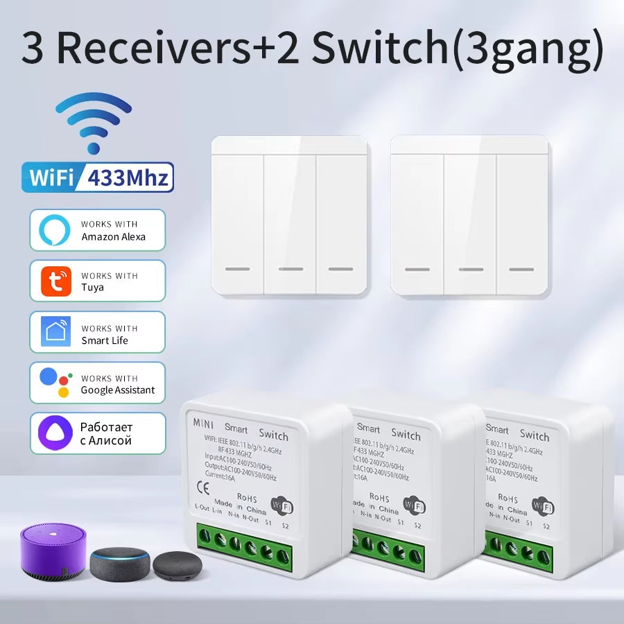 Wifi RF 433Mhz Smart Switch Tuya Smart Life Alexa Google Alice Voice Control Remote Wireless Wall Panel Module for Led Lighting