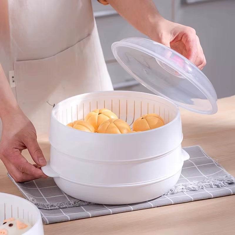Home Multichamber Steamed Bun Steamer Thickened Food Contact Grade Material Steam Box for Microwave Oven