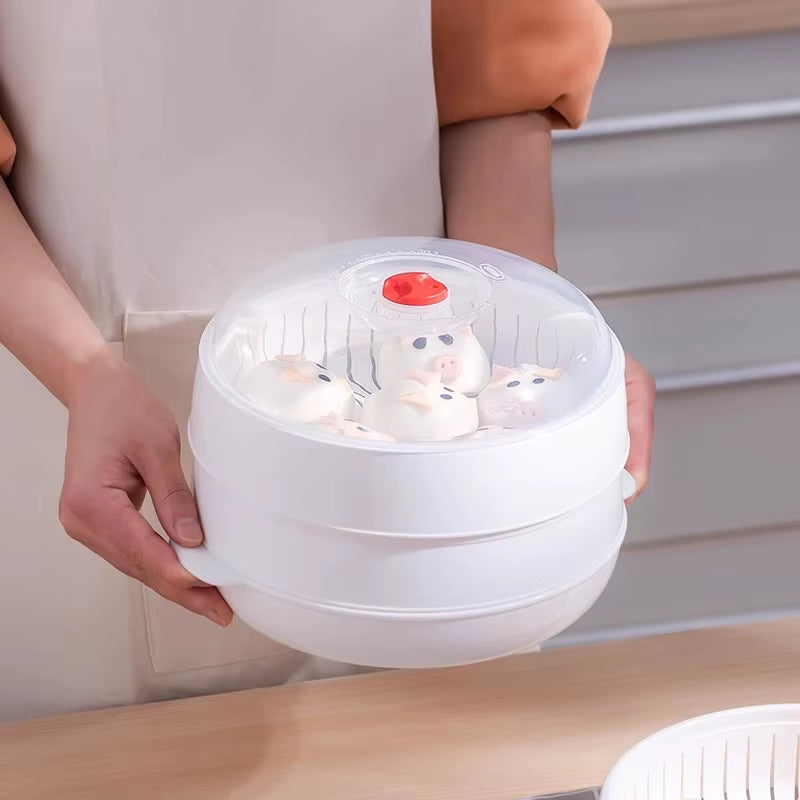 Home Multichamber Steamed Bun Steamer Thickened Food Contact Grade Material Steam Box for Microwave Oven