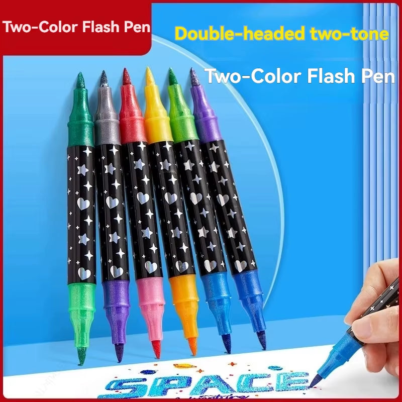 Double Tips Glitter Markers Pens Set, Bling Bling Marker Pen Quick Drying for Handbook, Diy Drawing,Coloring,And Poster Marker