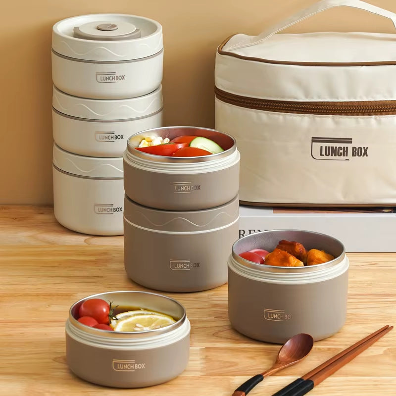 Portable Thermos Lunch Box Set Stackable Bento Box for Kids Adults School Picnic Fruit Salad Food Container Insulated Lunch Bag