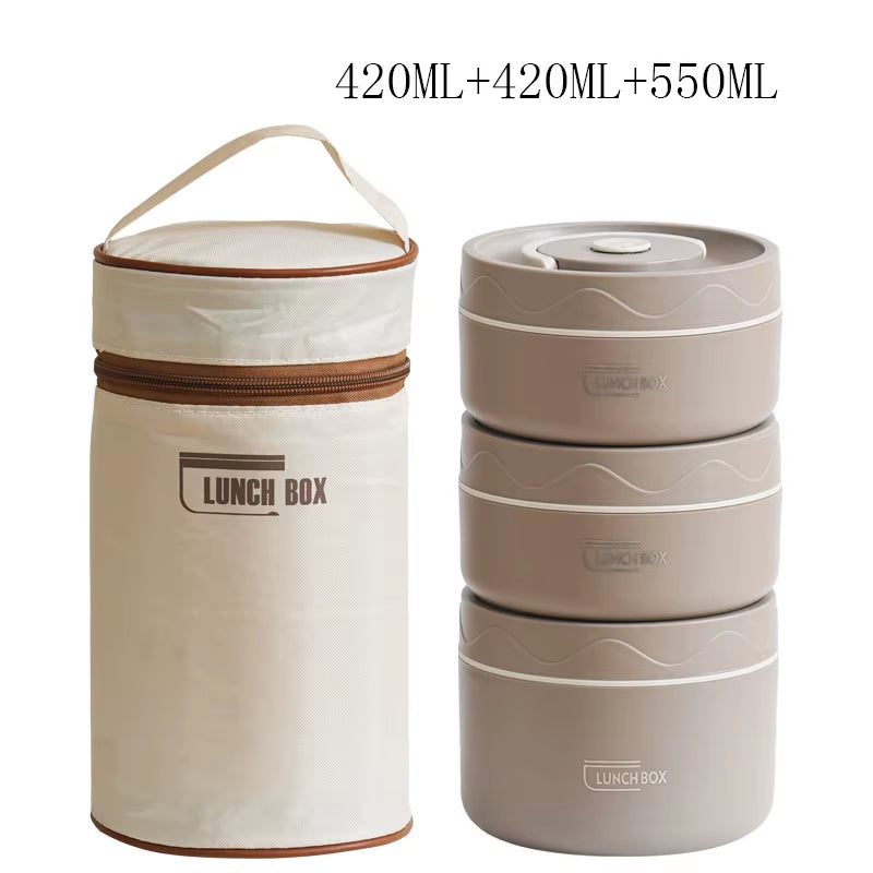 Portable Thermos Lunch Box Set Stackable Bento Box for Kids Adults School Picnic Fruit Salad Food Container Insulated Lunch Bag