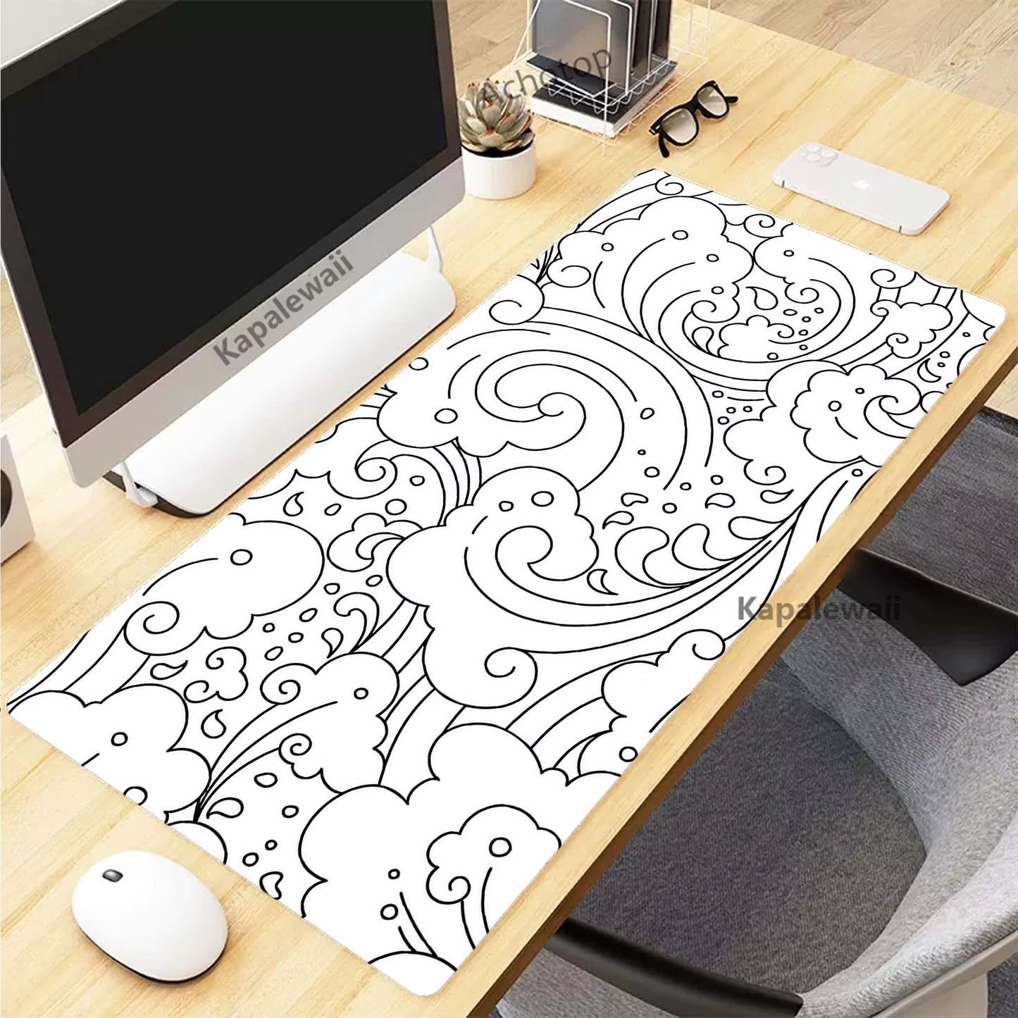 XXL Black and White Topographic Map Art Mouse Pad - Perfect for Gaming Setup & Office Use (900x400mm)