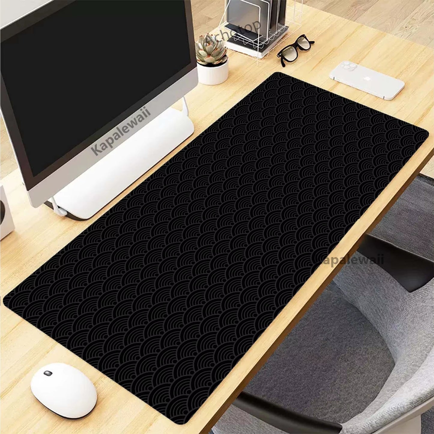 XXL Black and White Topographic Map Art Mouse Pad - Perfect for Gaming Setup & Office Use (900x400mm)