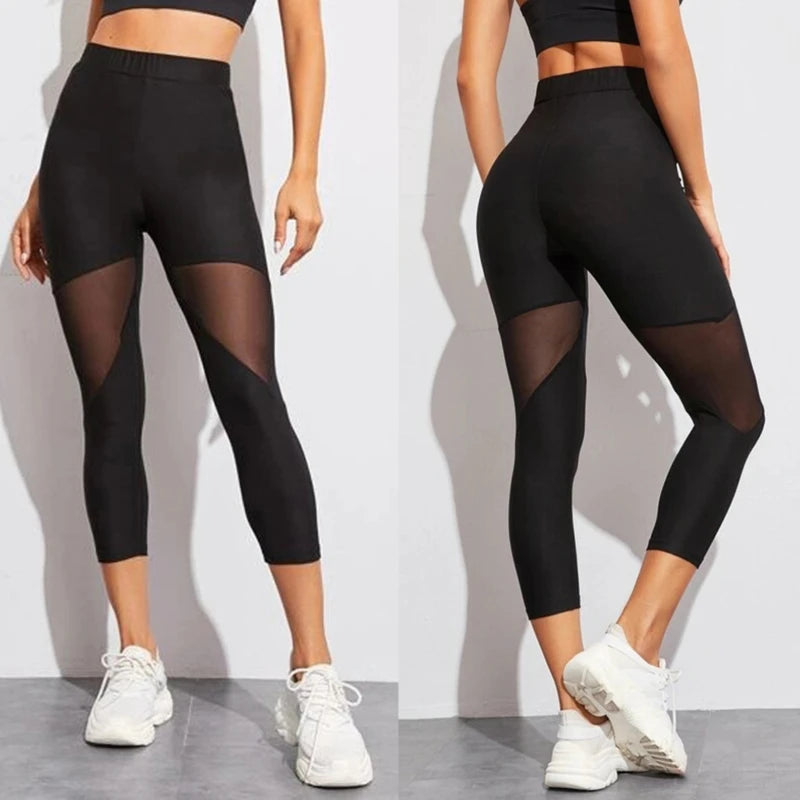 Black Patchwork Mesh Leggings Women'S Jeggings Legins Women Leggins Female Elastic Pant Capri Women Fitness Leggings