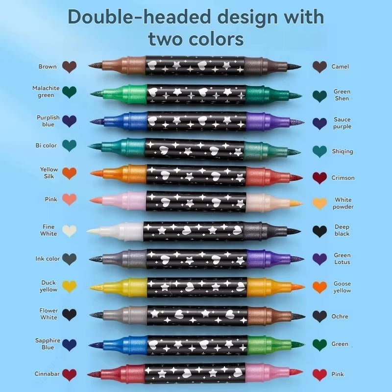 Double Tips Glitter Markers Pens Set, Bling Bling Marker Pen Quick Drying for Handbook, Diy Drawing,Coloring,And Poster Marker