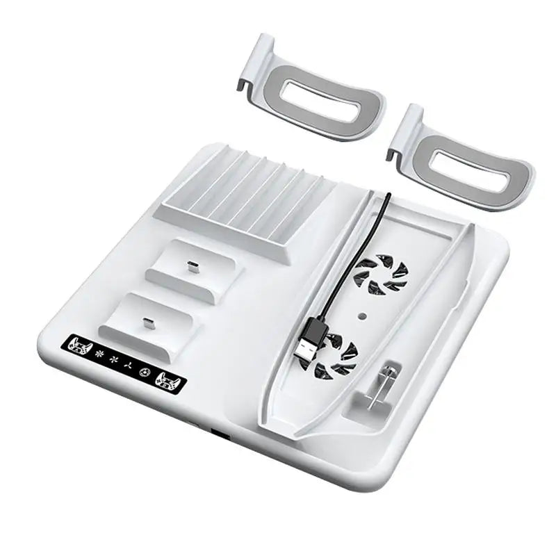PS5 Slim Vertical Stand with Controller Charging Dock and Cooling Fan - Essential Accessory for PlayStation 5 Console